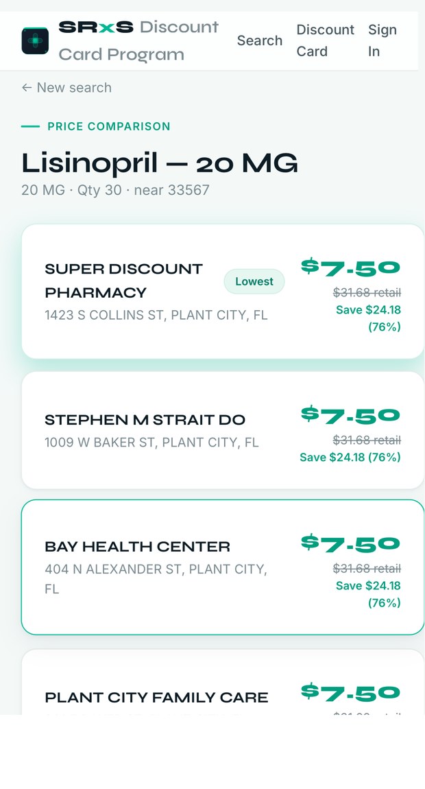 SRxS member portal — live prices ranked by pharmacy